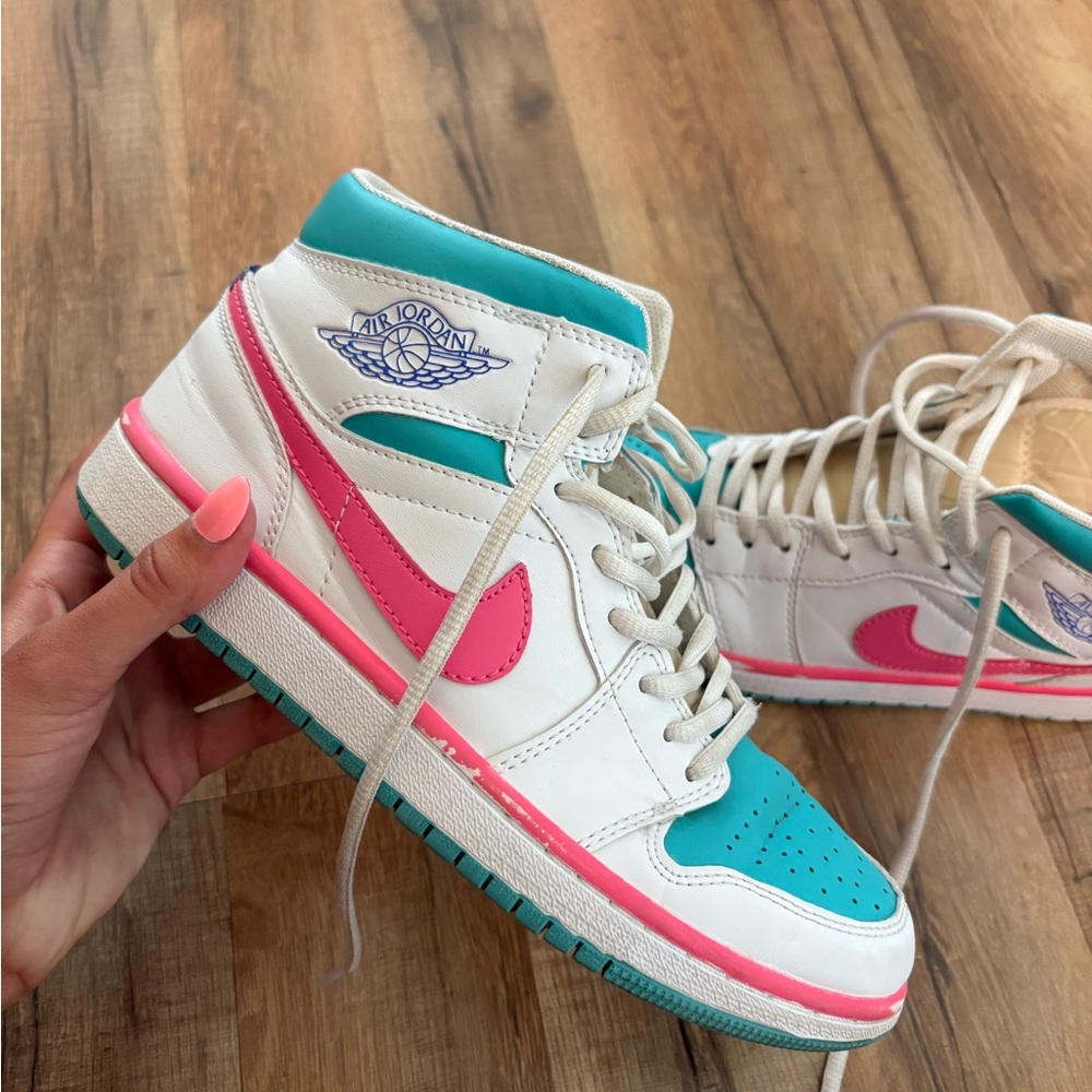 Jordan Women's White, Pink, and Teal Sneakers